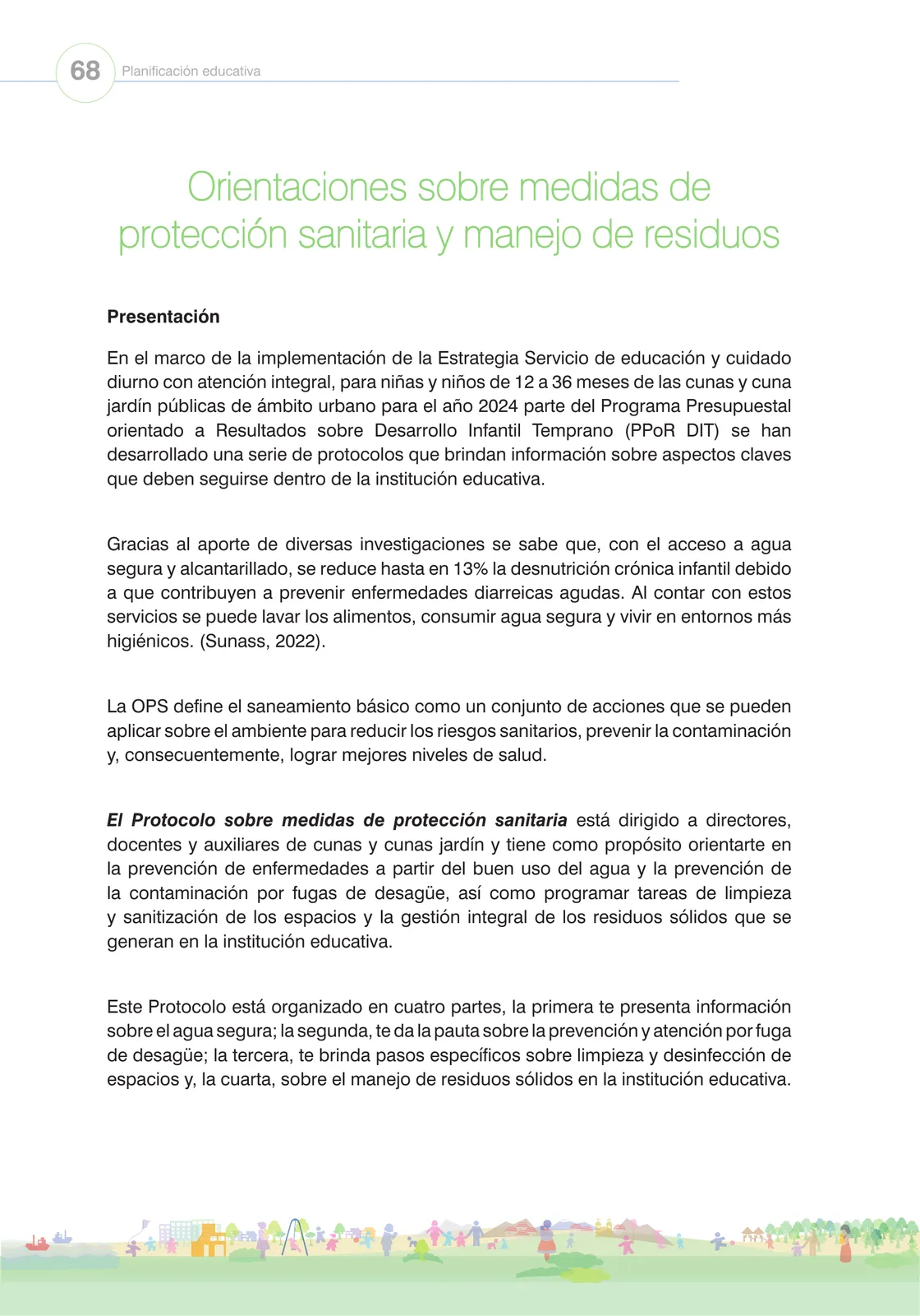 Página 70 de Orientaciones para el funcionamiento de las cunas y cunas jardín que brindan el servicio de educación y cuidado diurno con atención integral para niñas y niños de 12 a 36 meses : guía del servicio y protocolos · 2024