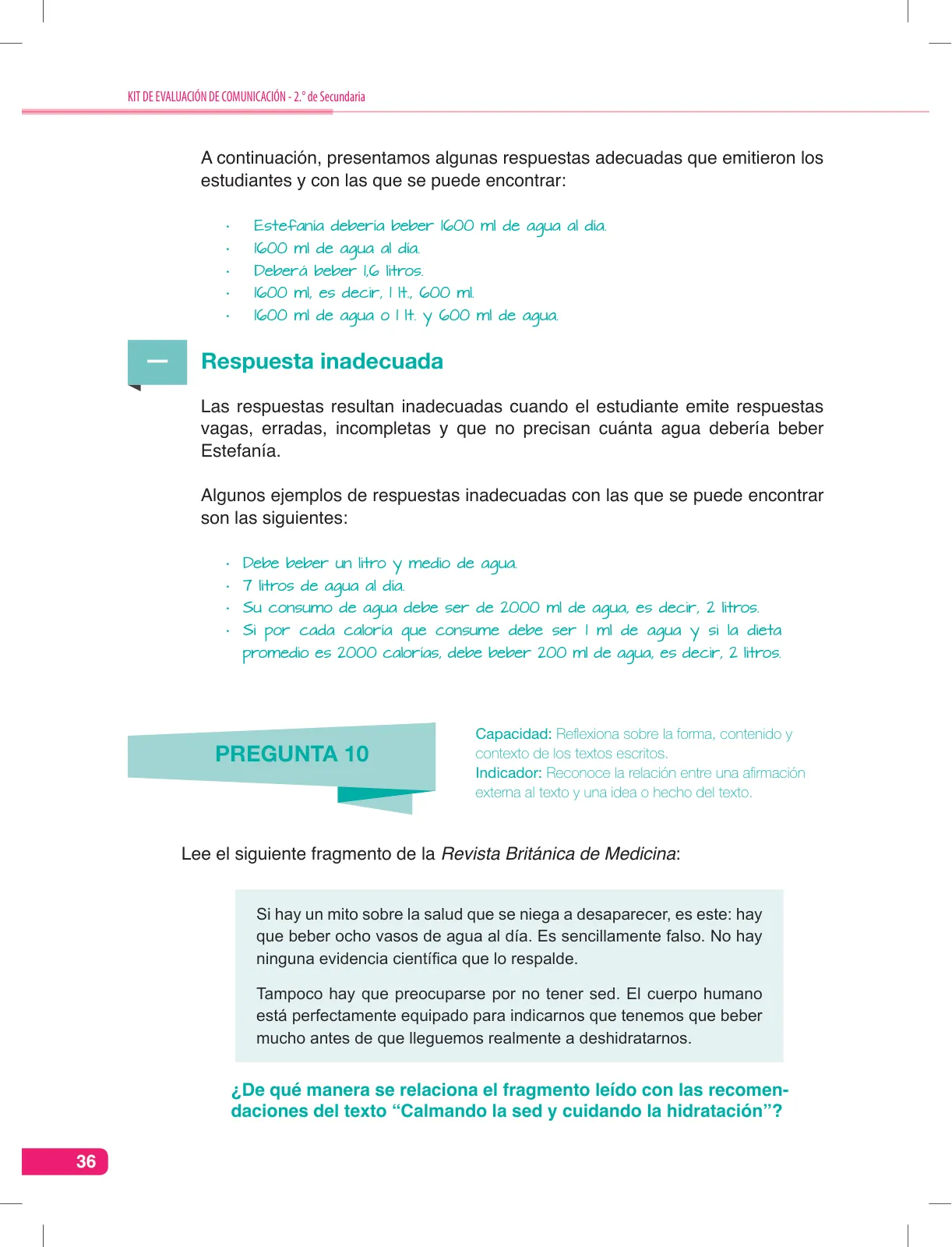 Miniatura página 36 de Comunicación, kit de evaluación Demostrando lo que aprendimos, 2do. secundaria : manual de uso para el docente · 2016