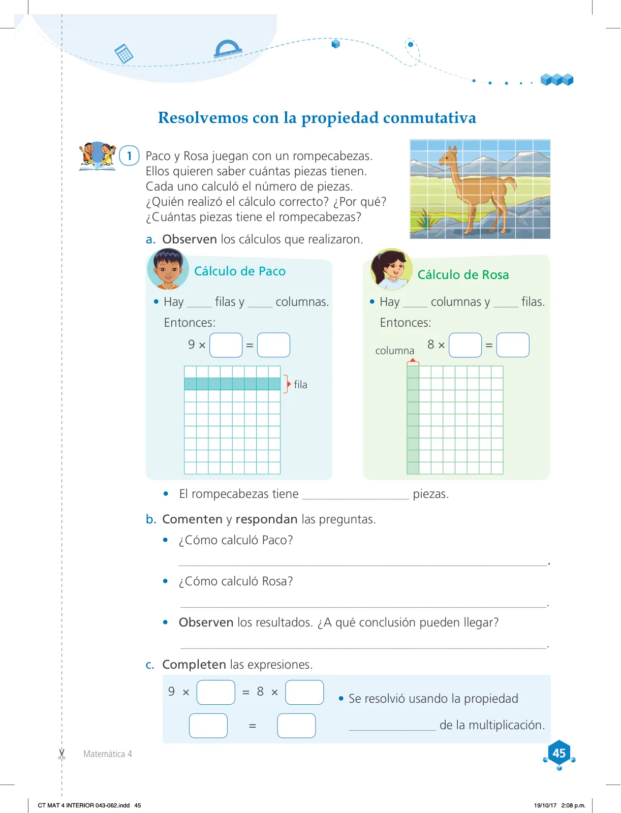 Página 45 de Matemática 4 : cuaderno de trabajo para cuarto grado de Educación Primaria 2018 · 2018