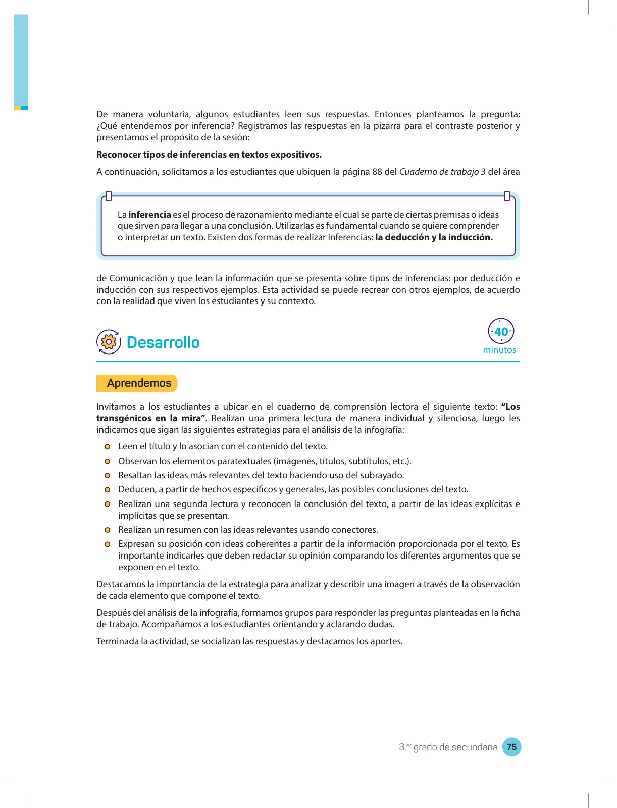 Página 77 de Comprensión lectora 3 : manual para el docente de tercer grado de Secundaria · 2017