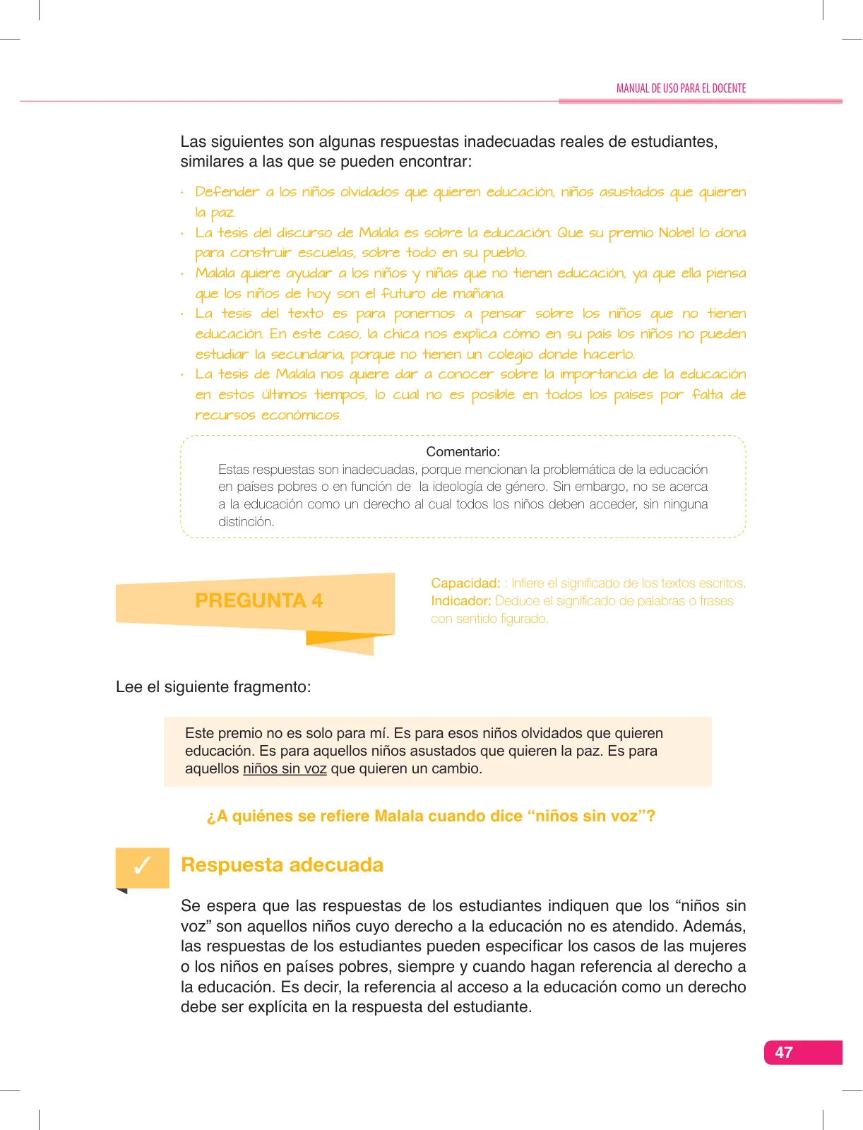 Página 47 de Comunicación, kit de evaluación Demostrando lo que aprendimos, 2do. secundaria : manual de uso para el docente · 2016