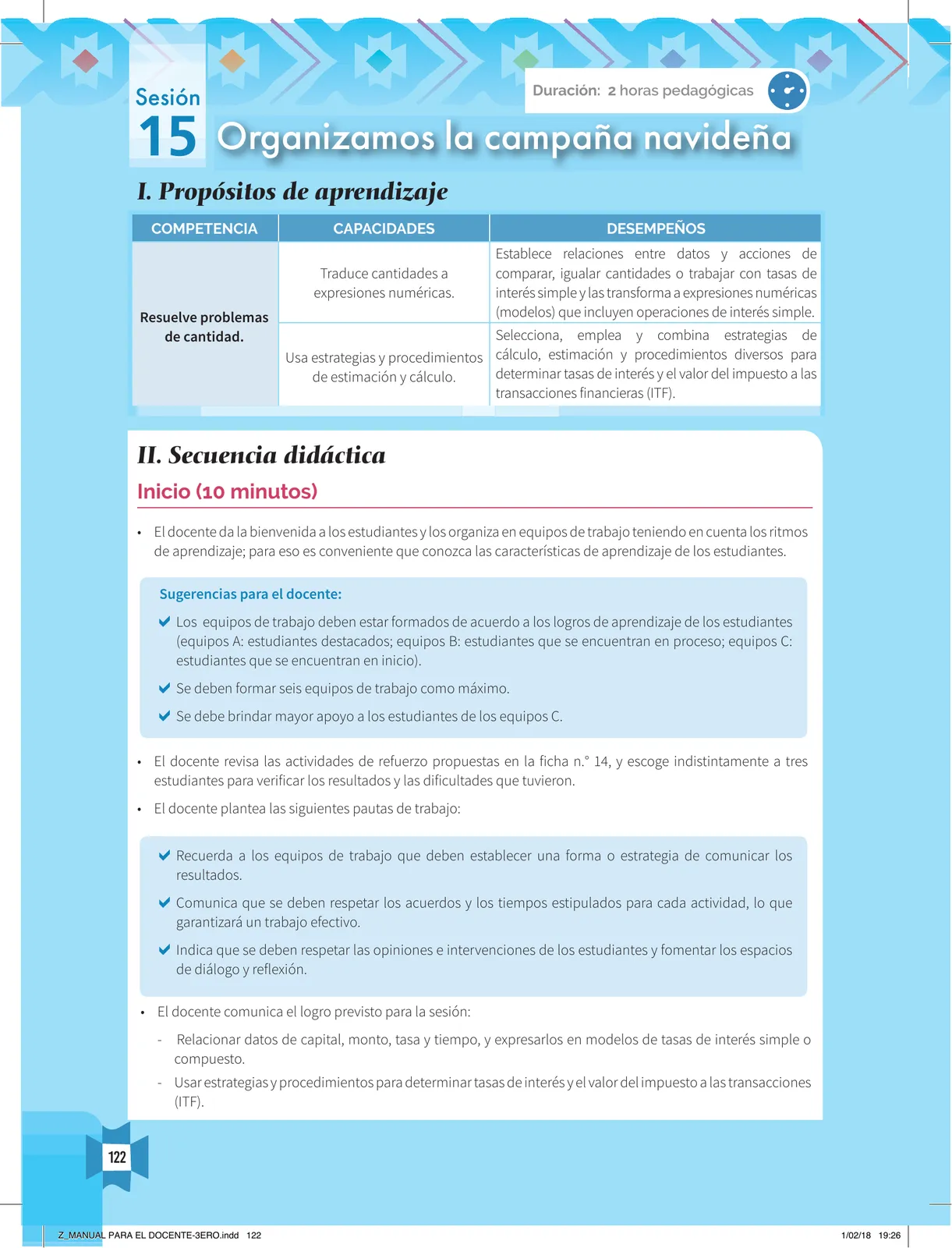 Página 124 de Resolvamos problemas 3 : manual para el docente 2018 · 2018