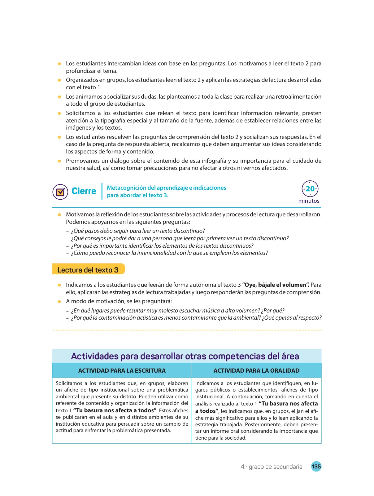 Página 137 de Comprensión lectora : manual para el docente de cuarto grado de Secundaria 2018 · 2018