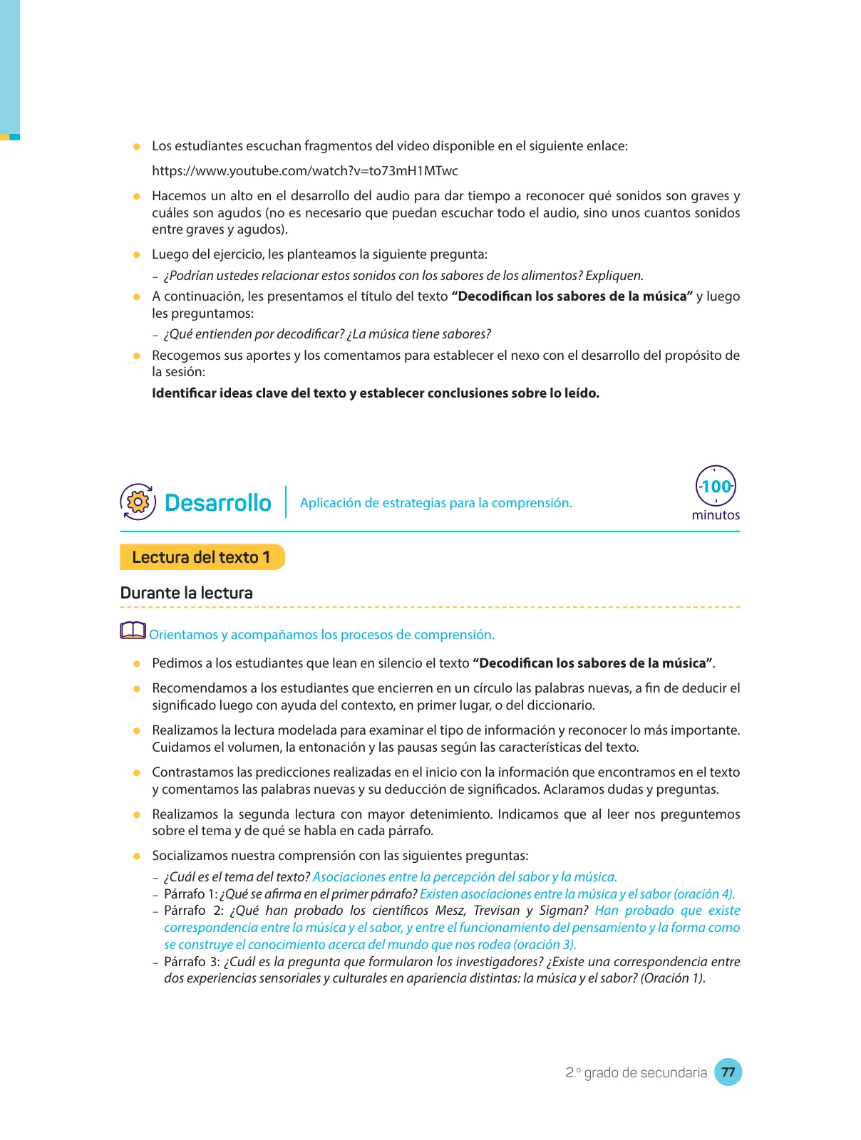 Página 79 de Comprensión lectora : manual para el docente de segundo grado de Secundaria 2018 · 2018