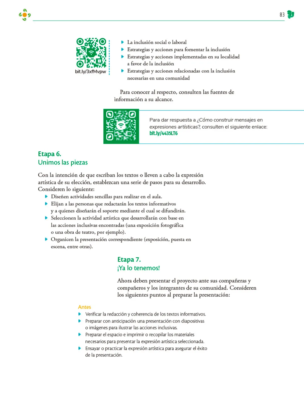 Miniatura página 84 de Colección Sk´asolil. Nuestro libro de Proyectos.  Tomo III.  Libro de Educación Telesecundaria Grado 2°  Ciclo Escolar 2025 - 2026
