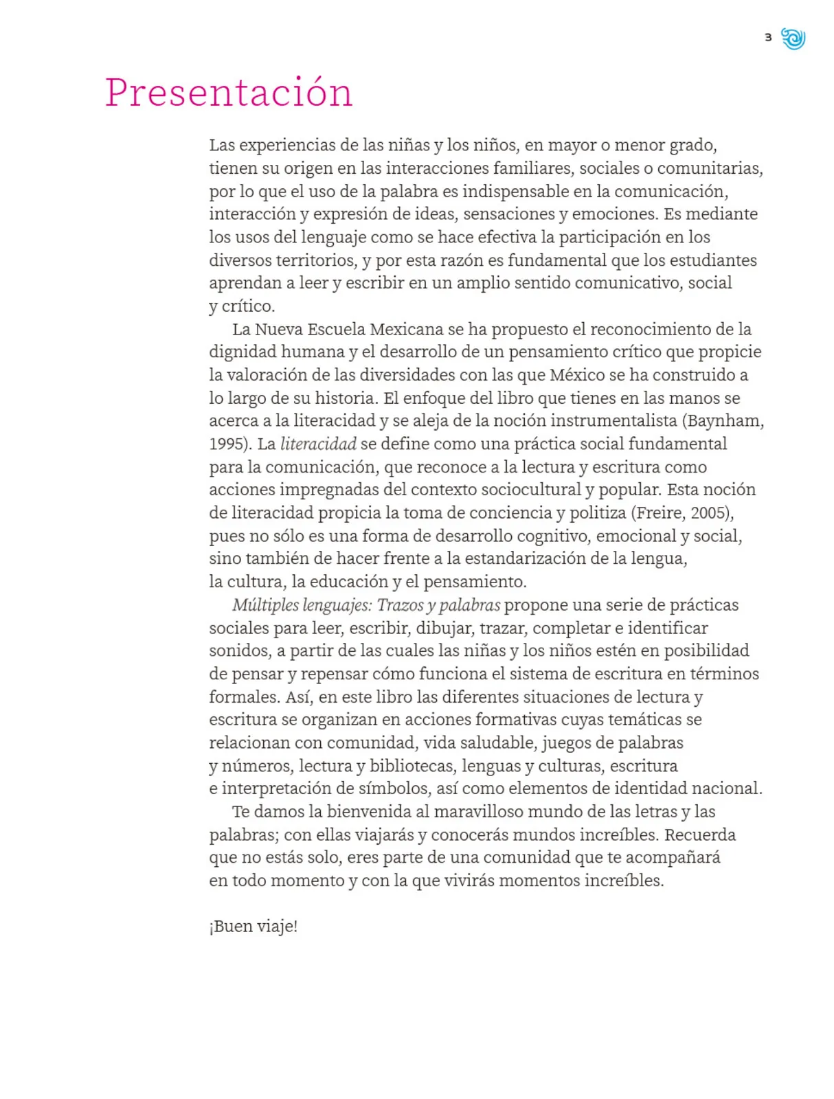 Página 4 de Múltiples lenguajes. Trazos y palabras. Libro de Educación Primaria Grado 1° Ciclo Escolar 2025 - 2026