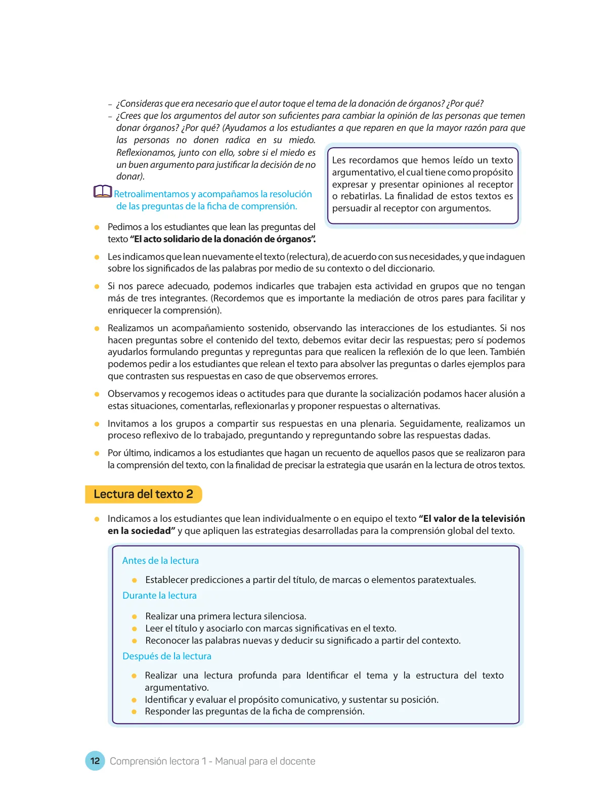 Miniatura página 14 de Comprensión lectora : manual para el docente de primer grado de Secundaria 2018 · 2018