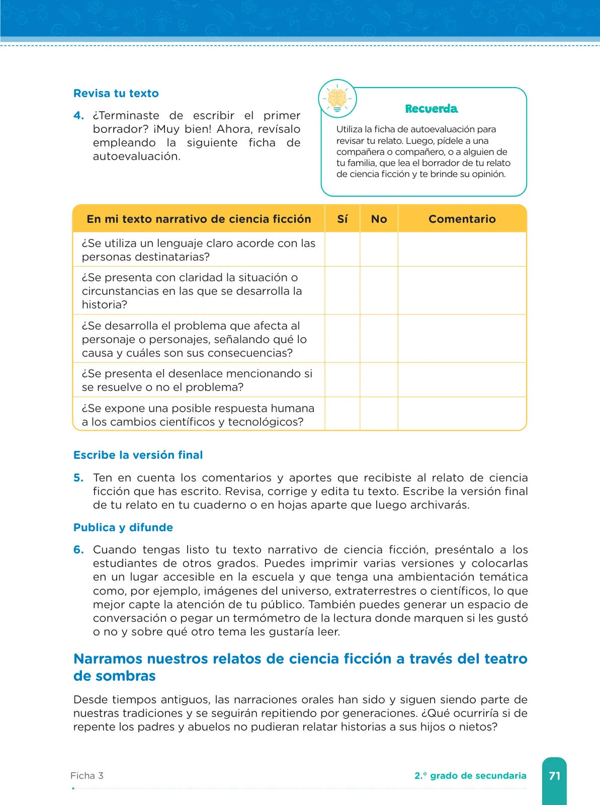 Página 73 de Fichas de aprendizaje de Comunicación 2 · 2024