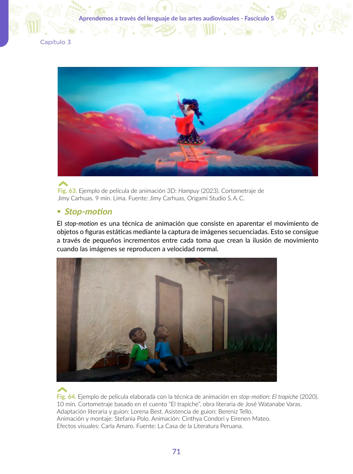 Página 71 de Aprendemos a través del lenguaje de las artes audiovisuales Fascículo 5 para estudiantes de Educación Secundaria · 2024