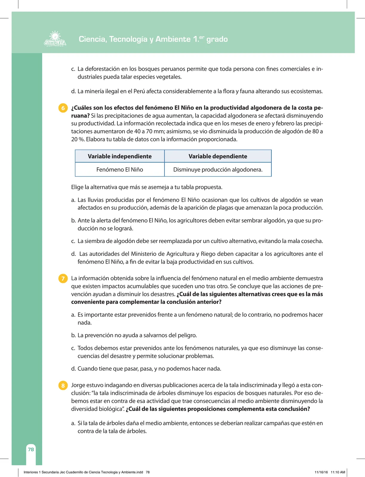 Miniatura página 78 de Ciencia, Tecnología y Ambiente 1. Cuaderno de reforzamiento pedagógico - JEC · 2016