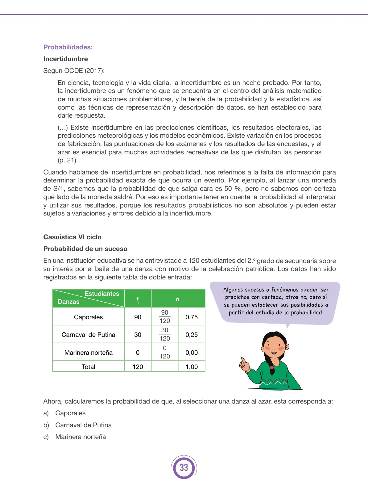 Página 33 de Fascículo para el desarrollo de la competencia “Resuelve problemas de gestión de datos e incertidumbre” · 2024