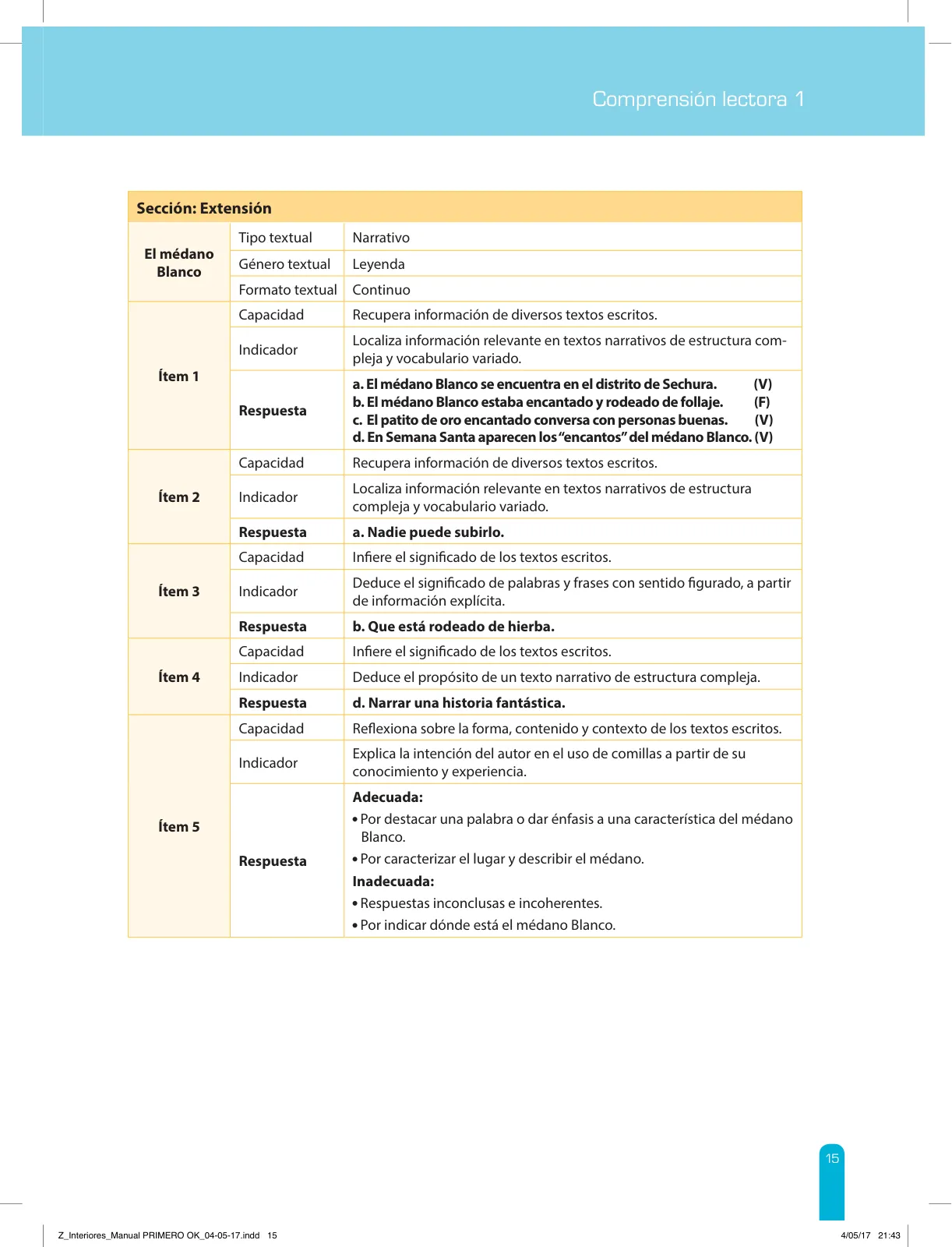 Miniatura página 17 de Comprensión lectora 1 : manual para el docente de primer grado de Secundaria · 2017