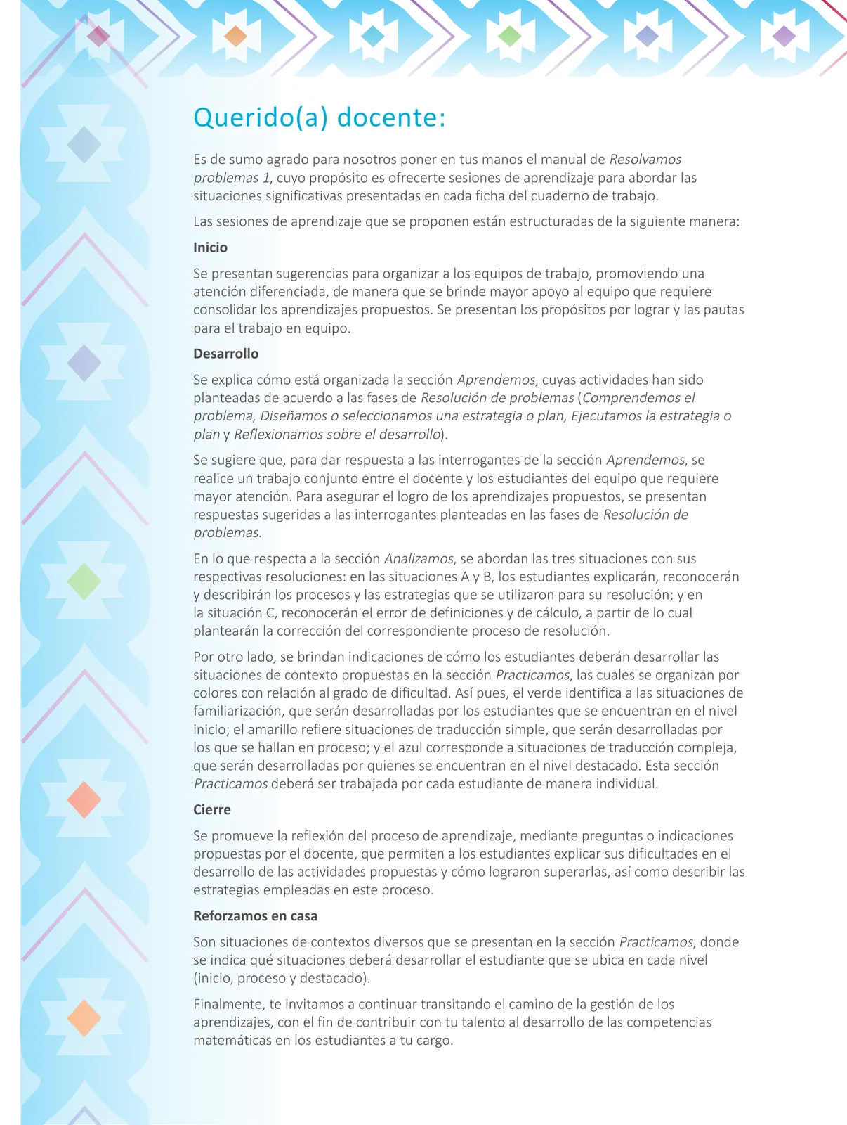 Página 5 de Resolvamos problemas 1 : manual para el docente 2018 · 2018