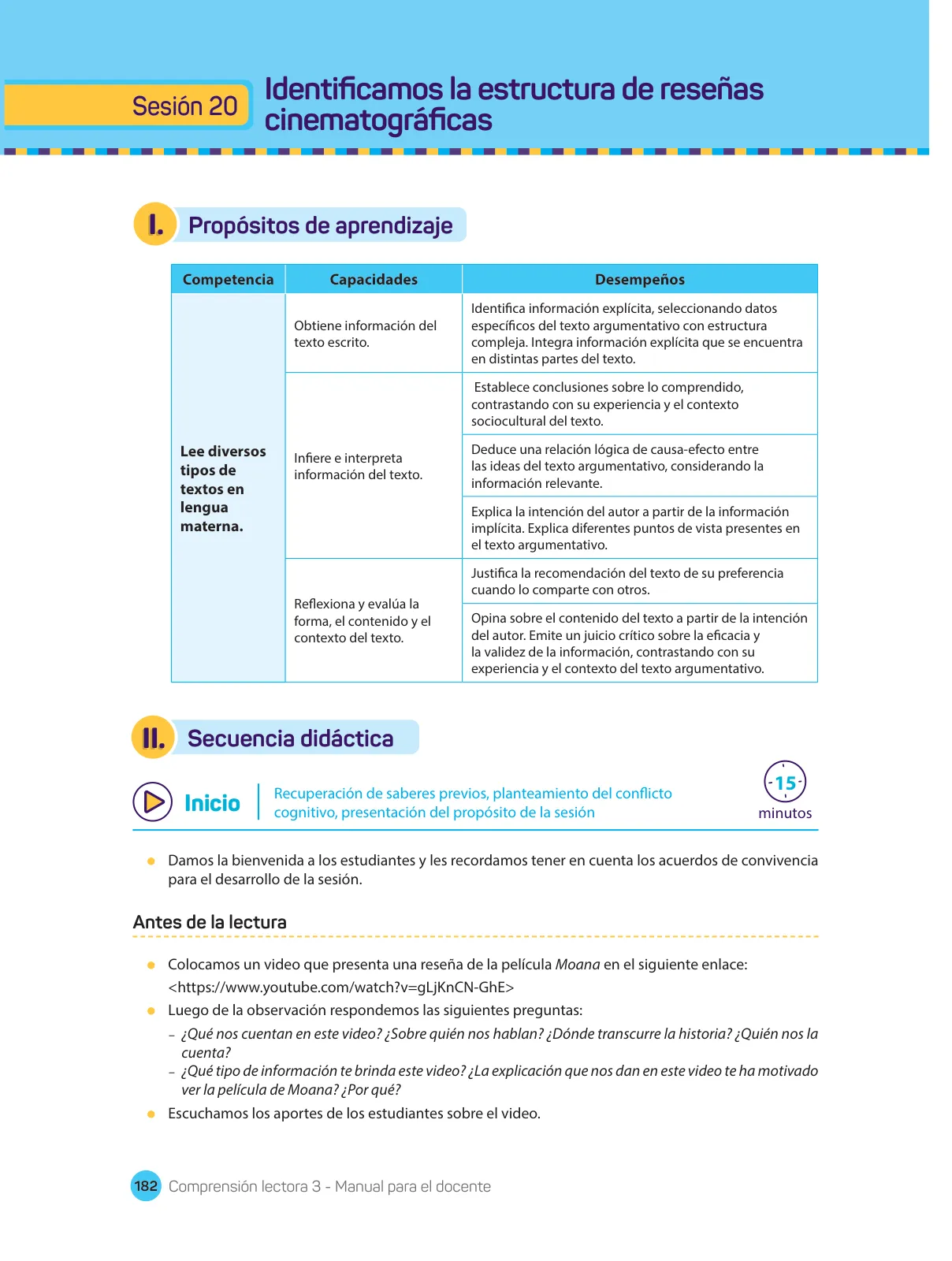 Página 184 de Comprensión lectora : manual para el docente de tercer grado de Secundaria 2018 · 2018