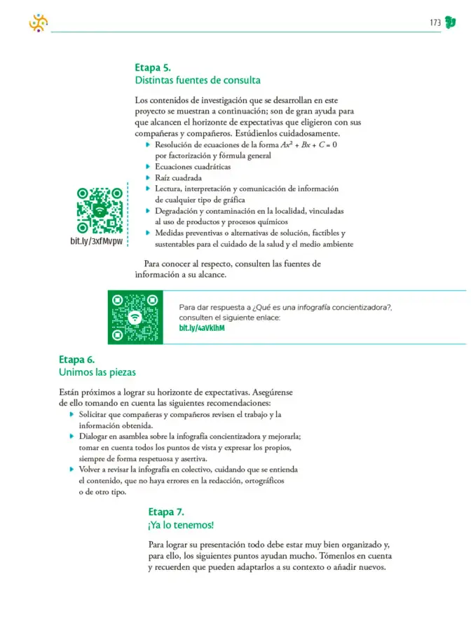 Página 174 de Colección Nanahuatzin. Nuestro libro de Proyectos. Tomo I. Libro de Educación Telesecundaria Grado 3° Ciclo Escolar 2025 - 2026