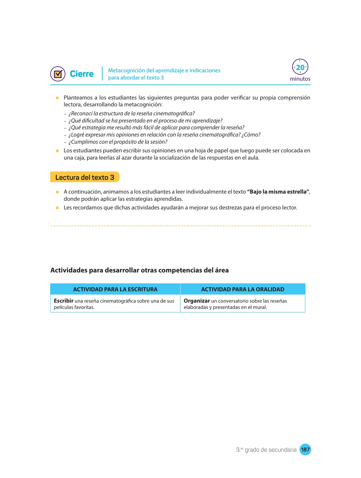 Miniatura página 189 de Comprensión lectora : manual para el docente de tercer grado de Secundaria 2018 · 2018