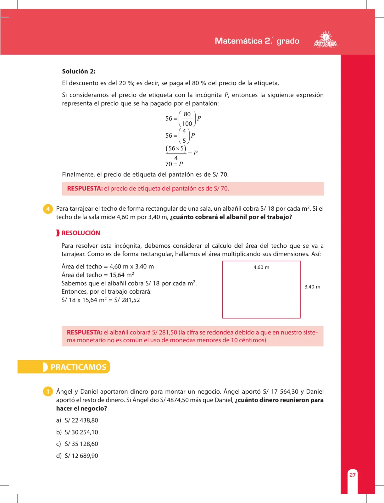 Miniatura página 27 de Matemática 2 : cuaderno de reforzamiento pedagógico - JEC · 2016