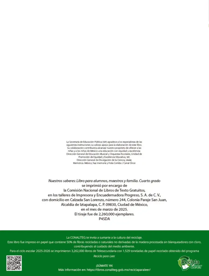 Página 255 de Nuestros saberes: Libro para alumnos, maestros y familia. Libro de Educación Primaria Grado 4° Ciclo Escolar 2025 - 2026