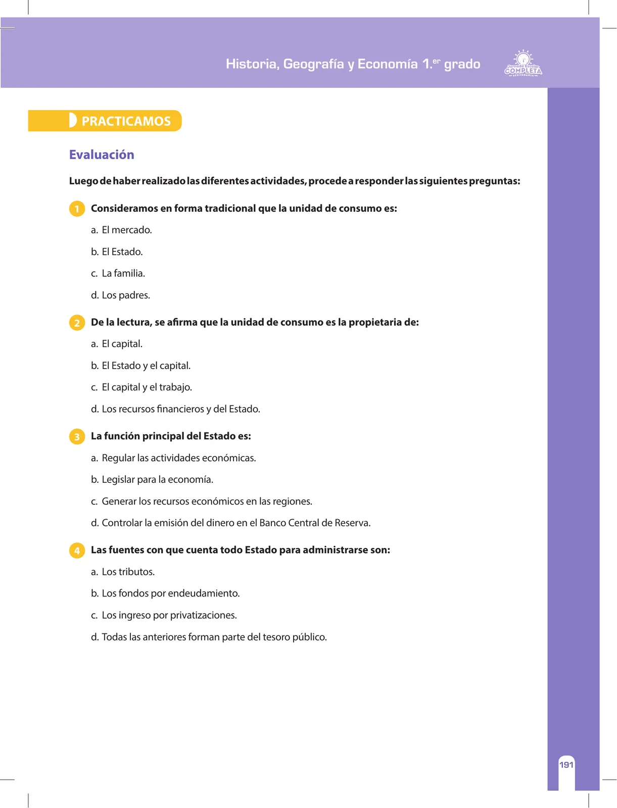 Miniatura página 191 de Historia, Geografía y Economía 1 : cuaderno de reforzamiento pedagógico - JEC · 2016
