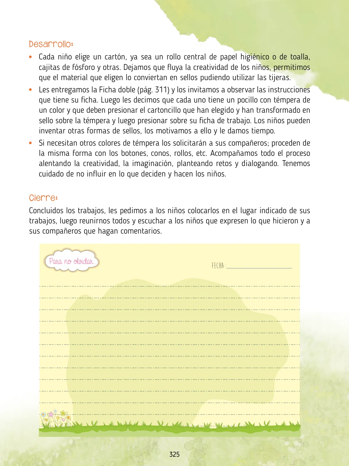 Miniatura página 327 de Agenda pedagógica 2017-2018 para docentes de II Ciclo de Instituciones de nivel de Educación Inicial · 2017