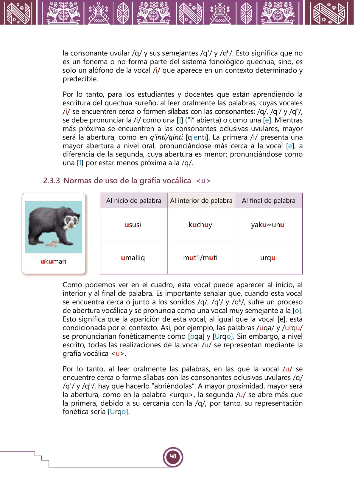 Miniatura página 50 de Urin Qichwa Qillqay Yachana Mayt'u = Manual de escritura quechua sureño · 2021