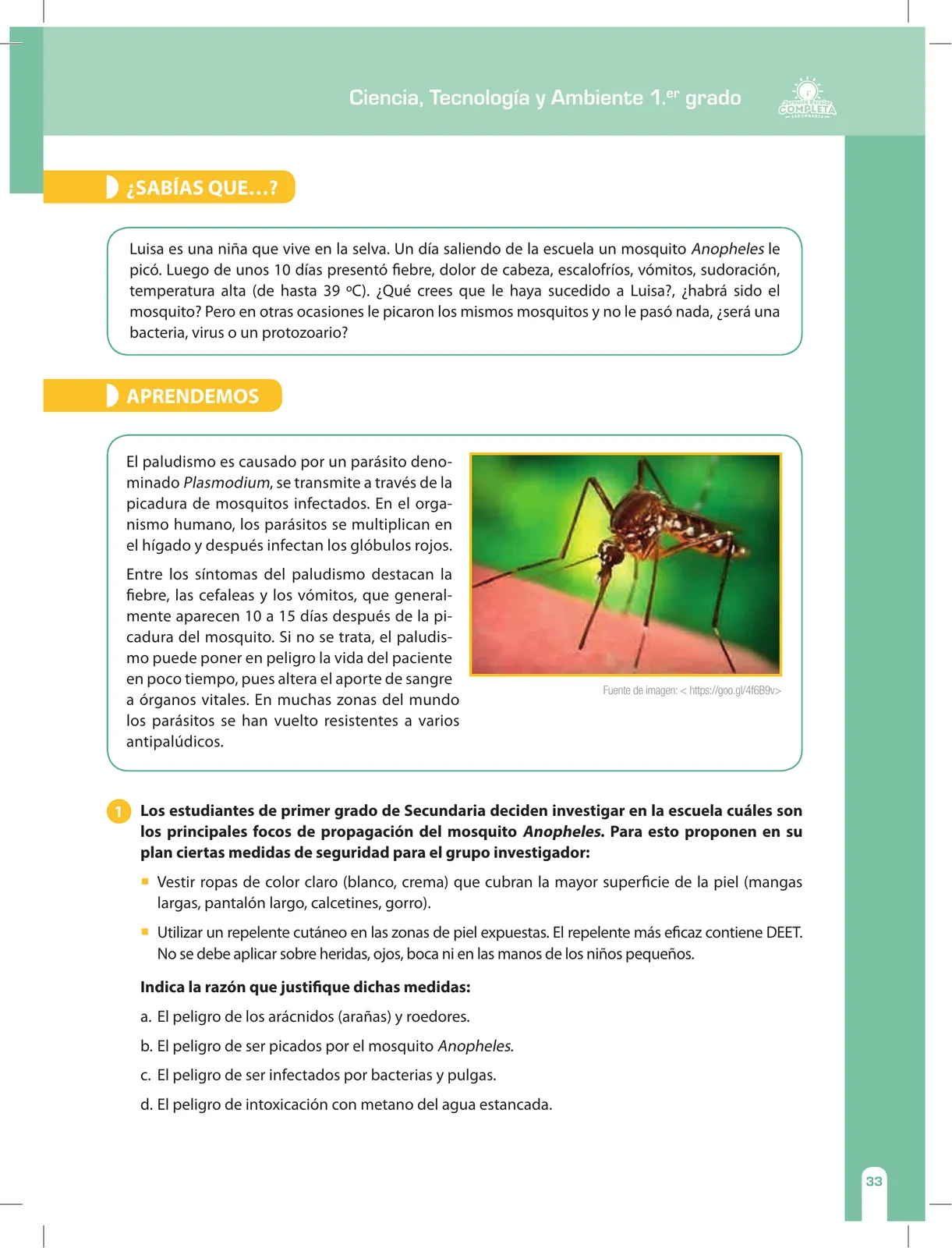 Página 33 de Ciencia, Tecnología y Ambiente 1. Cuaderno de reforzamiento pedagógico - JEC · 2016