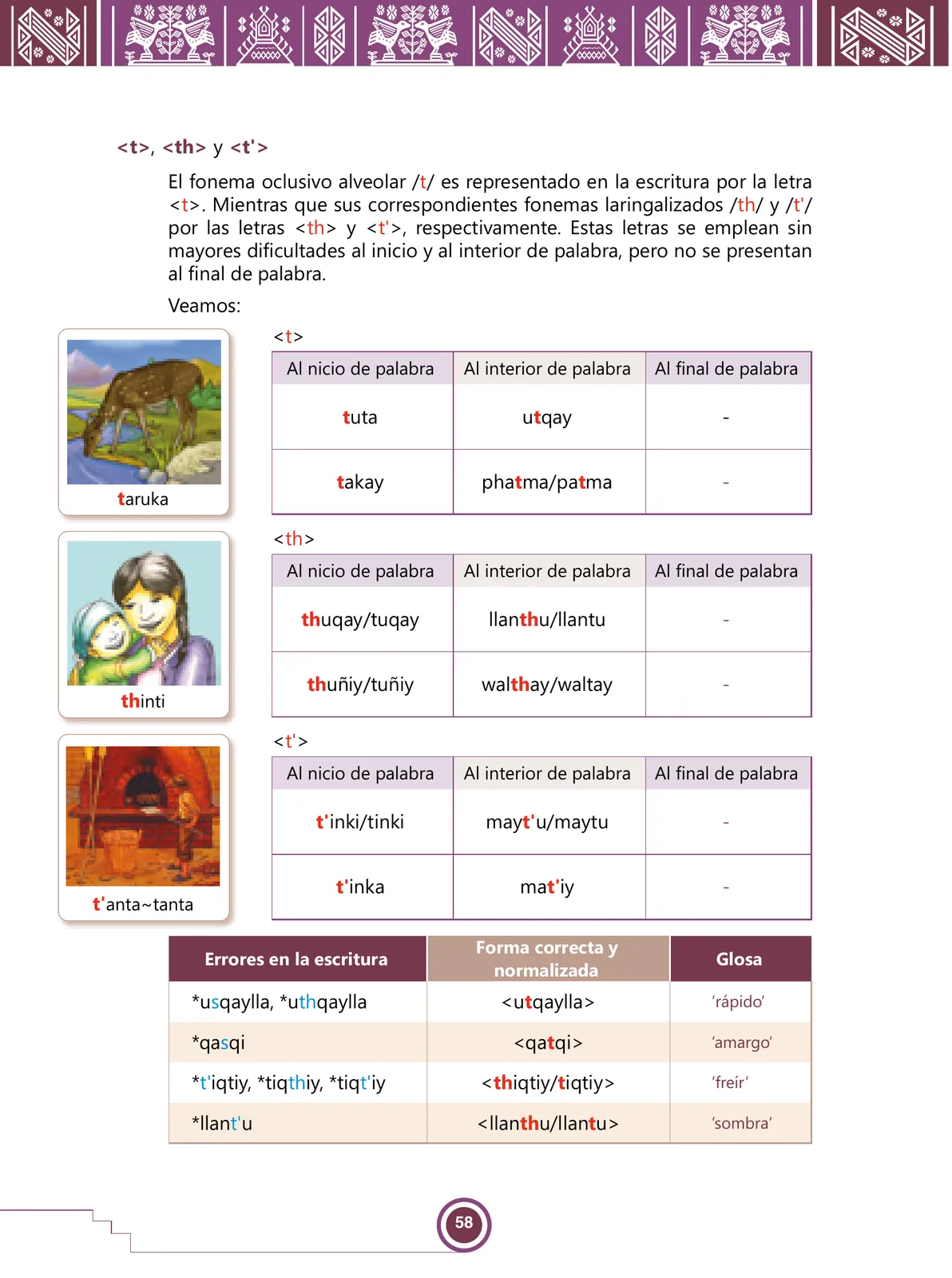 Miniatura página 60 de Urin Qichwa Qillqay Yachana Mayt'u = Manual de escritura quechua sureño · 2021