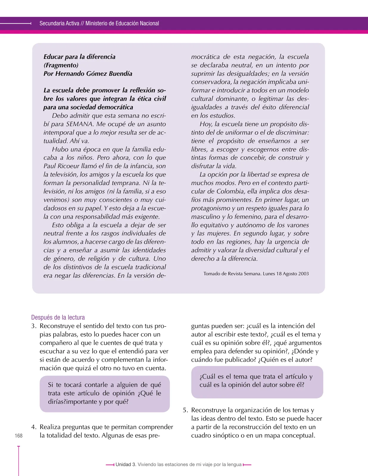 Página 168 de Lenguaje 7° · Secundaria Activa