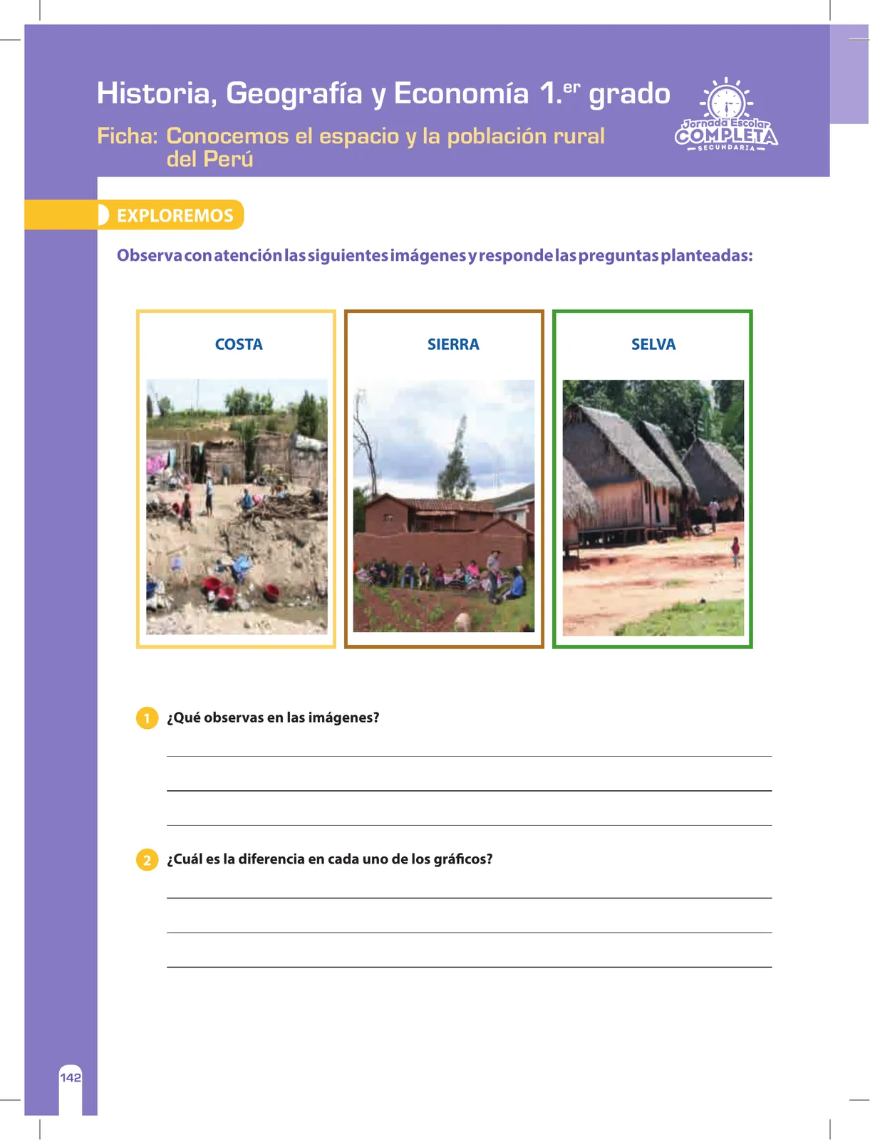Página 142 de Historia, Geografía y Economía 1 : cuaderno de reforzamiento pedagógico - JEC · 2016