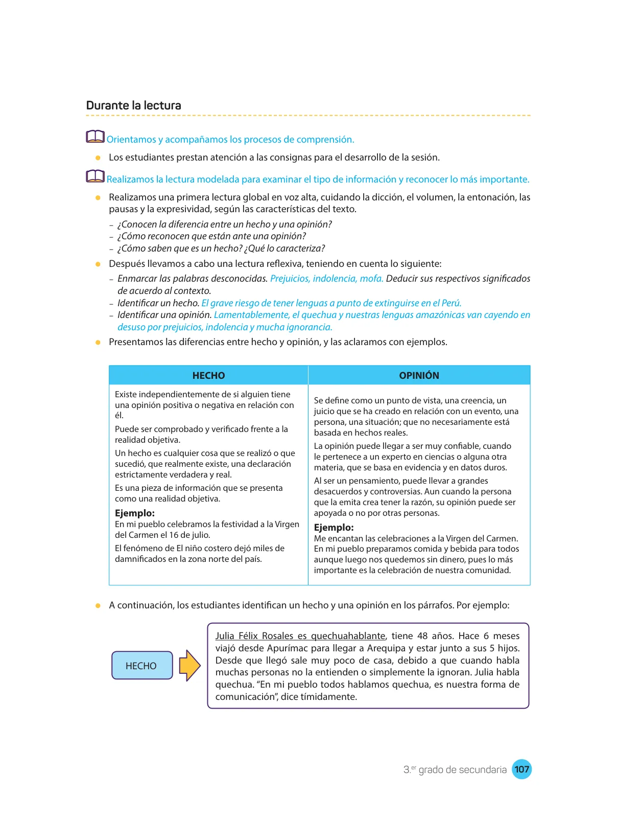 Página 109 de Comprensión lectora : manual para el docente de tercer grado de Secundaria 2018 · 2018