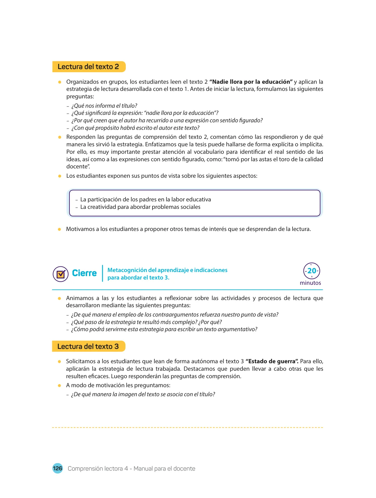 Miniatura página 128 de Comprensión lectora : manual para el docente de cuarto grado de Secundaria 2018 · 2018