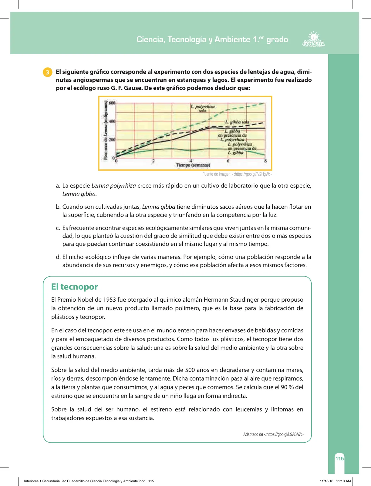 Miniatura página 115 de Ciencia, Tecnología y Ambiente 1. Cuaderno de reforzamiento pedagógico - JEC · 2016