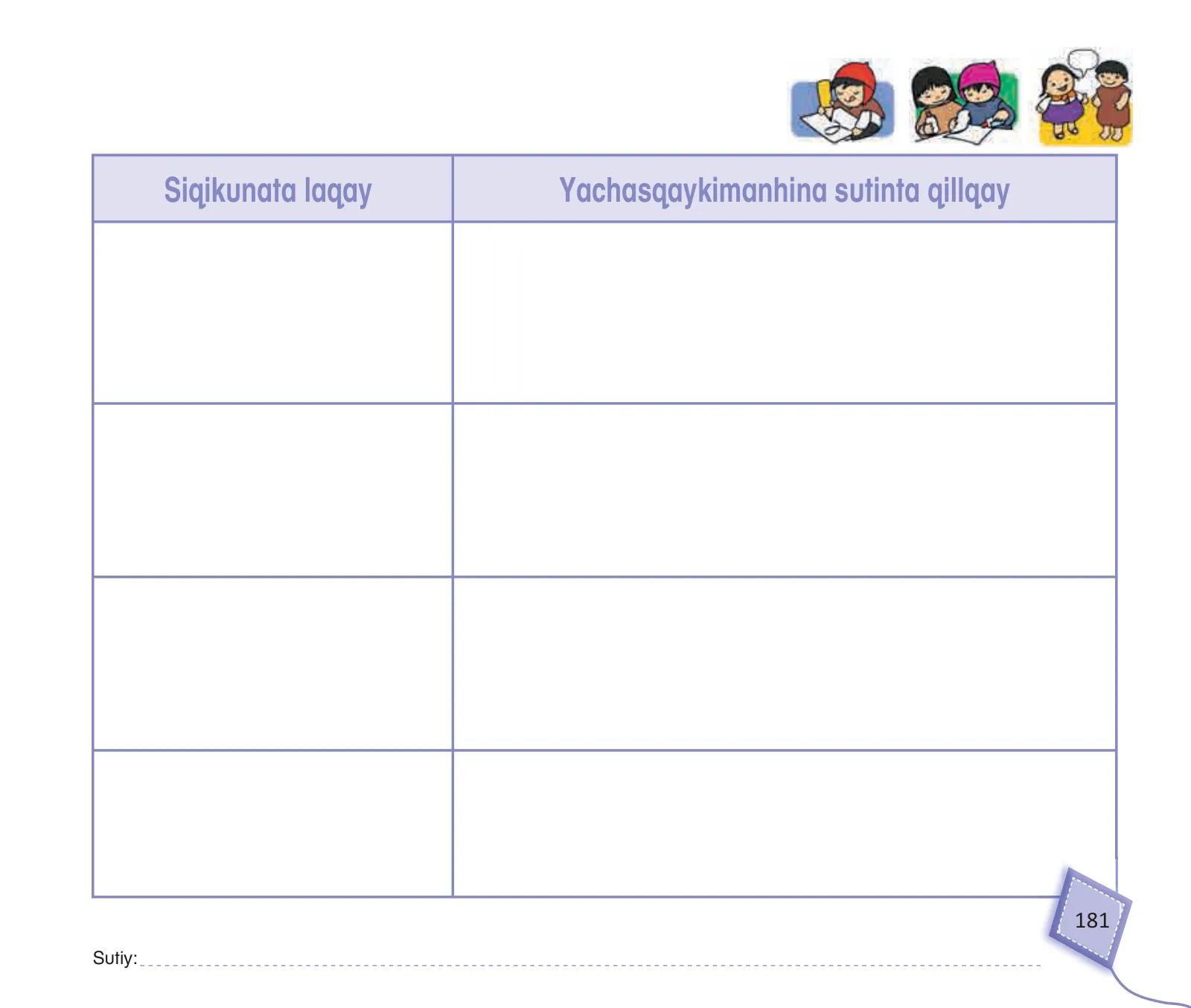 Miniatura página 183 de Kuska yachasunchik : cuaderno de trabajo y folder - inicial 4 años - Quechua chanka · 2020