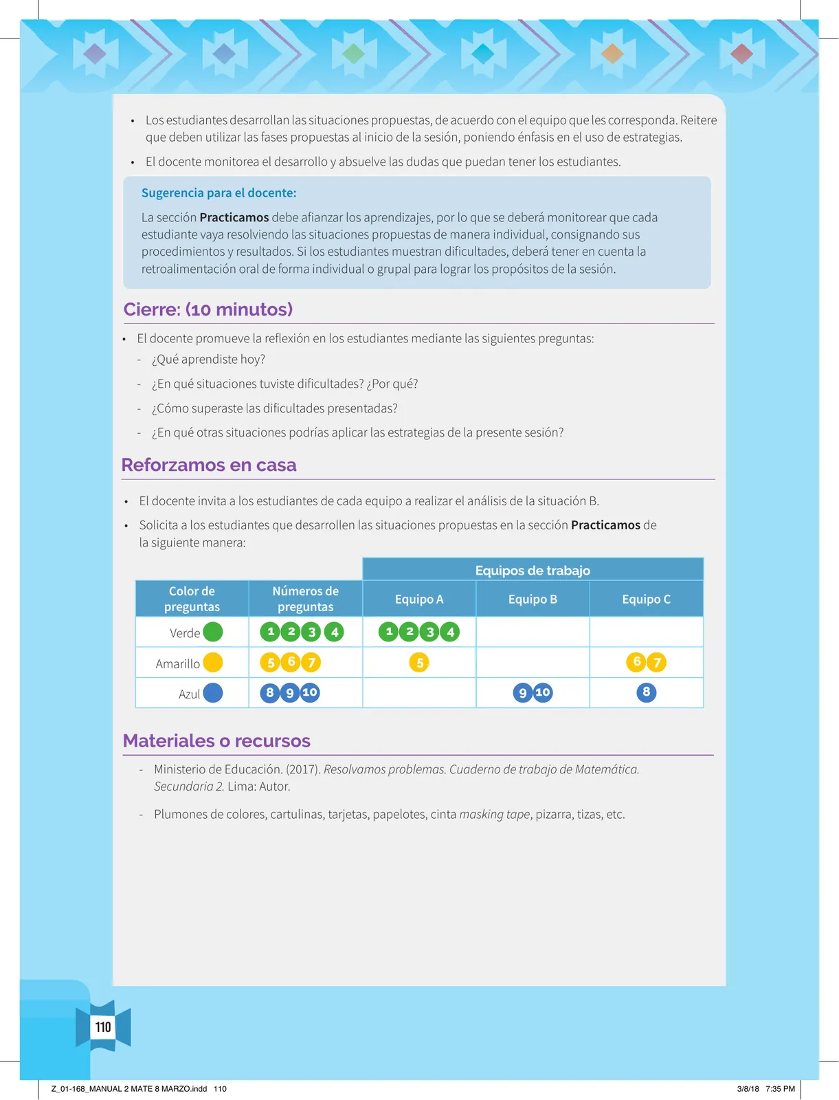Página 112 de Resolvamos problemas 2 : manual para el docente 2018 · 2018