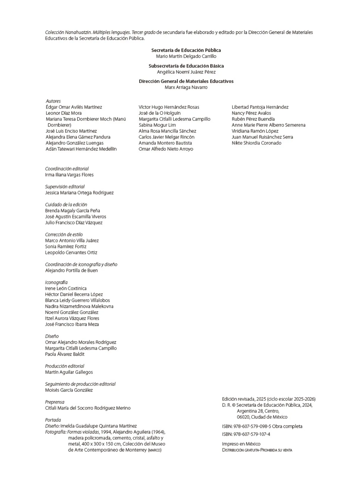 Página 3 de Colección Nanahuatzin. Múltiples lenguajes. Libro de Educación Secundaria Grado 3° Ciclo Escolar 2025 - 2026
