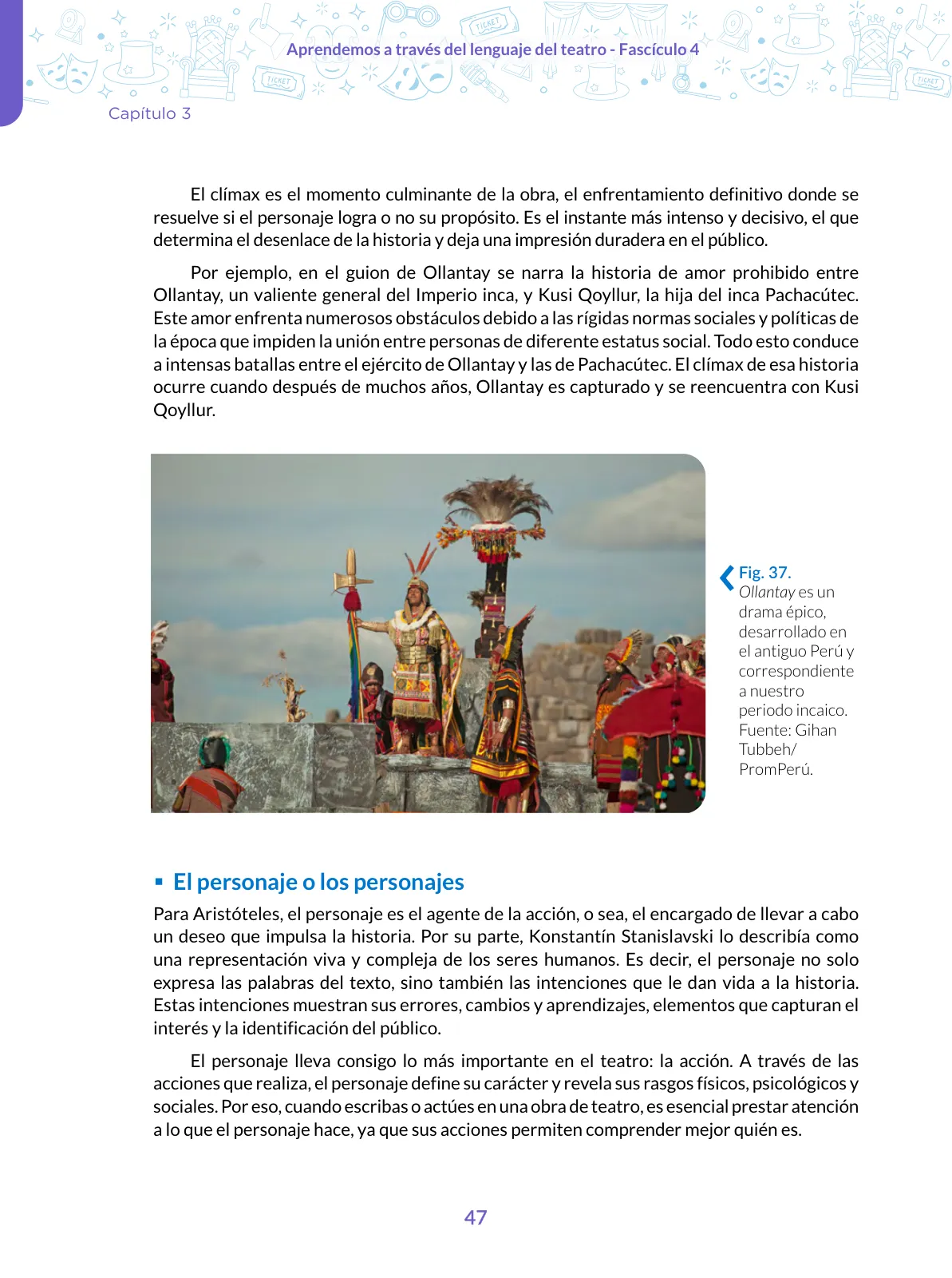 Miniatura página 47 de Aprendemos a través del lenguaje del teatro Fascículo 4 para estudiantes de Educación Secundaria · 2024