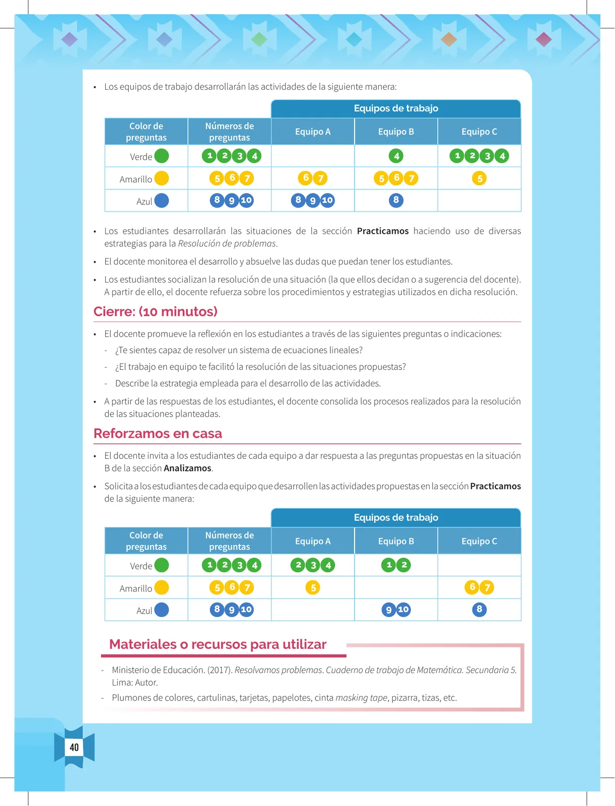 Miniatura página 42 de Resolvamos problemas 5 : manual para el docente 2018 · 2018