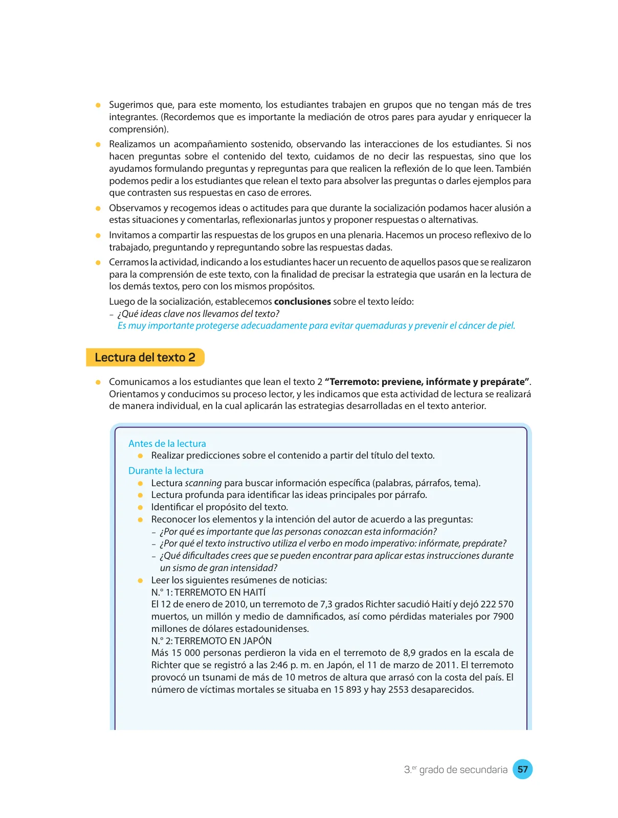 Página 59 de Comprensión lectora : manual para el docente de tercer grado de Secundaria 2018 · 2018
