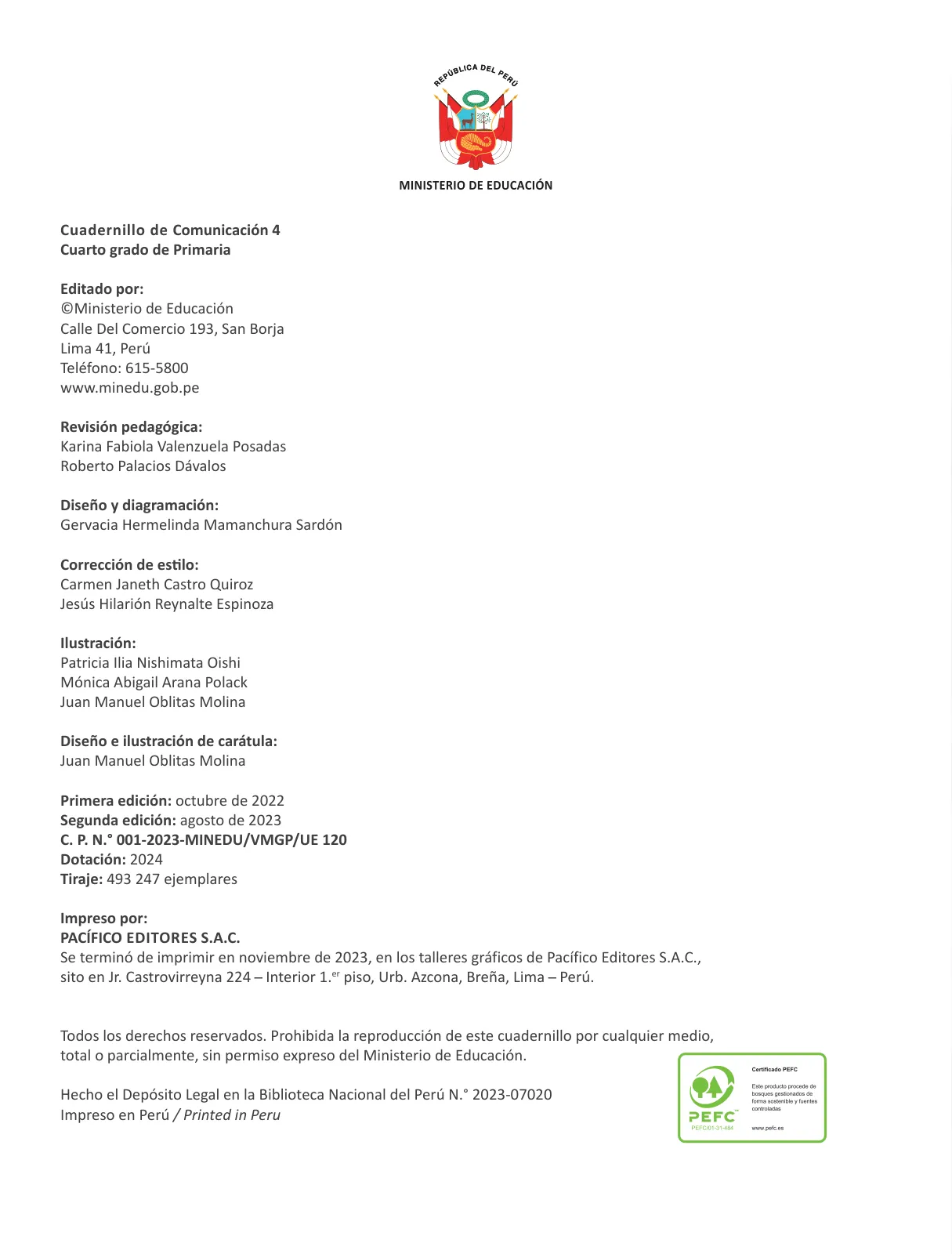 Página 4 de Cuadernillo de Comunicación 4, cuarto grado de Primaria · 2023