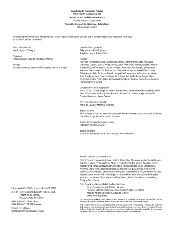 Página 3 de Historia del pueblo mexicano. Libro de Educación Secundaria Grado 1° Ciclo Escolar 2025 - 2026