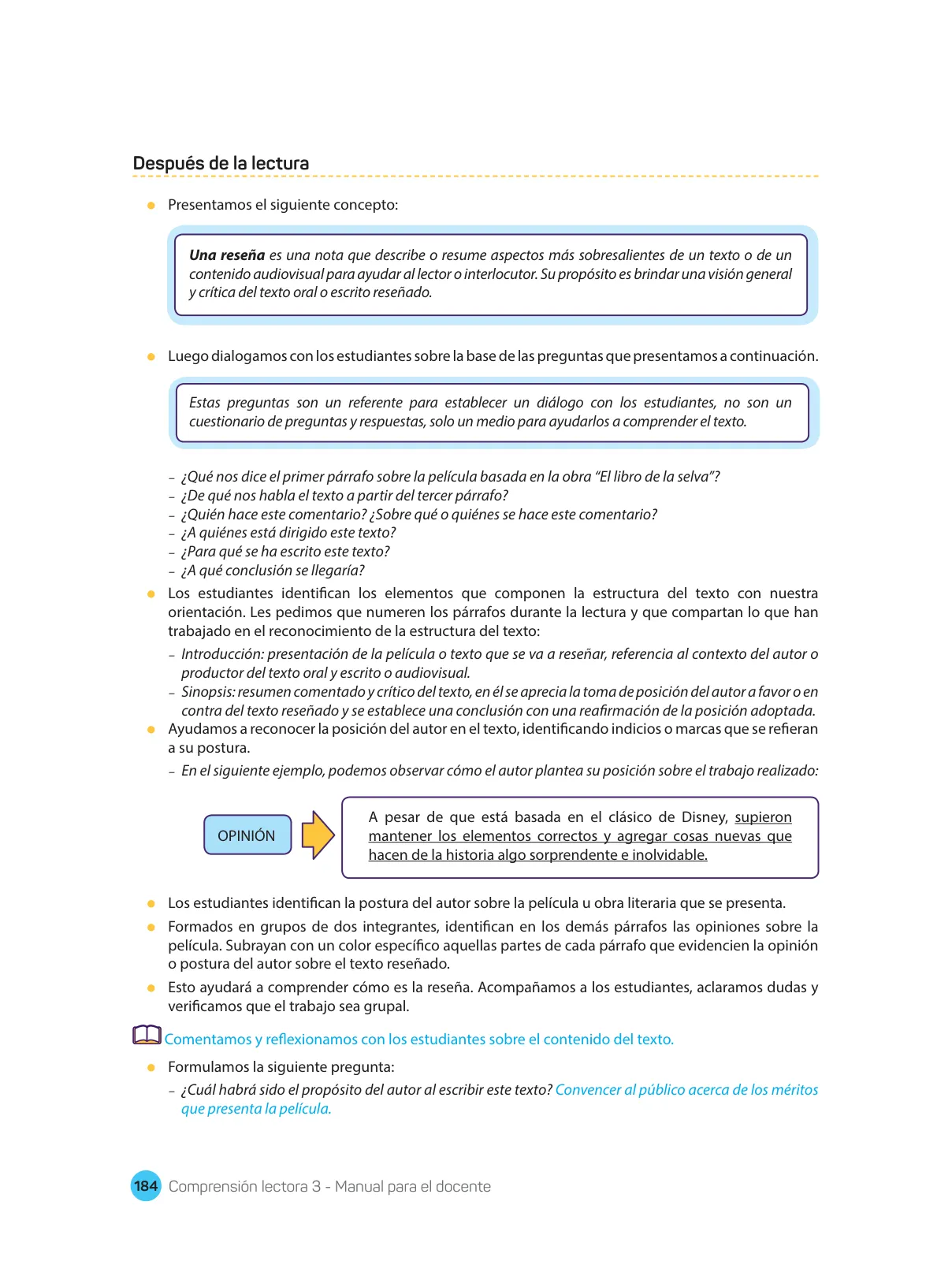 Miniatura página 186 de Comprensión lectora : manual para el docente de tercer grado de Secundaria 2018 · 2018