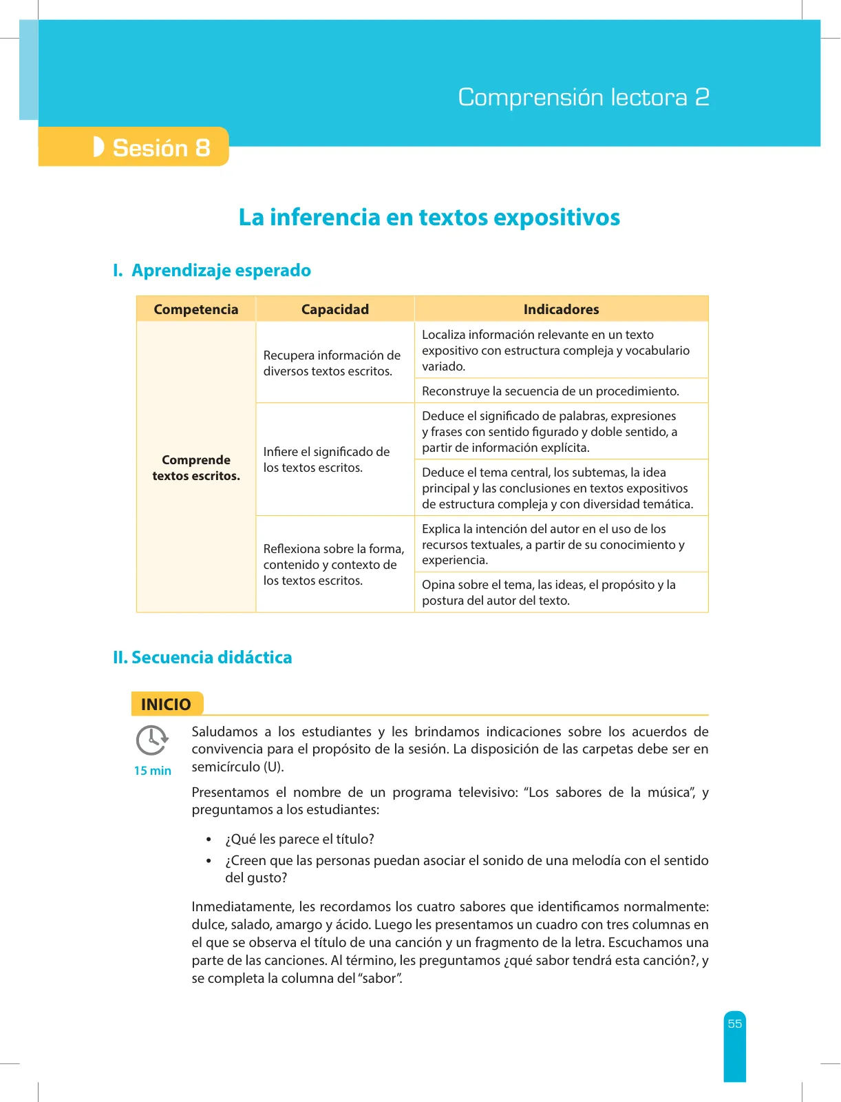 Página 57 de Comprensión lectora 2 : manual para el docente de segundo grado de Secundaria · 2017