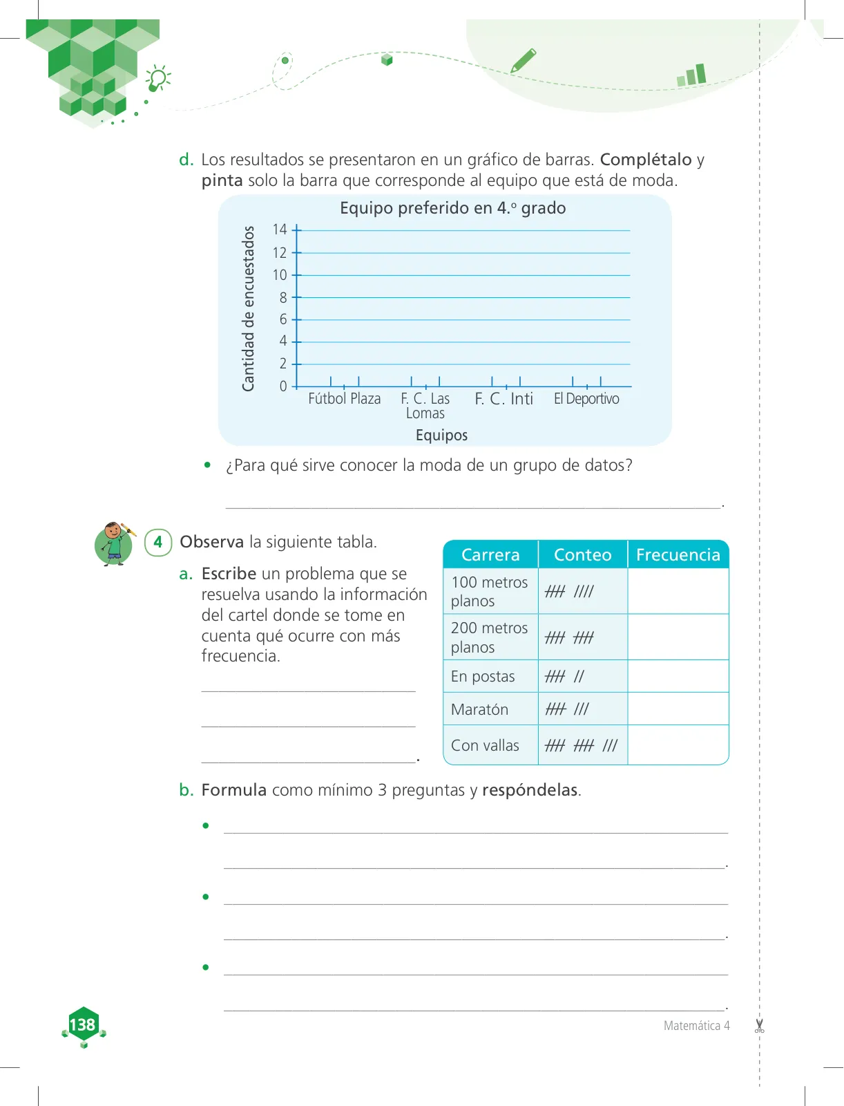 Página 138 de Matemática 4 : cuaderno de trabajo para cuarto grado de Educación Primaria 2018 · 2018