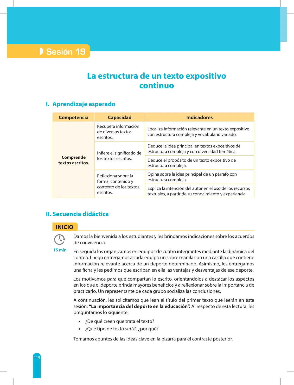 Página 120 de Comprensión lectora 2 : manual para el docente de segundo grado de Secundaria · 2017