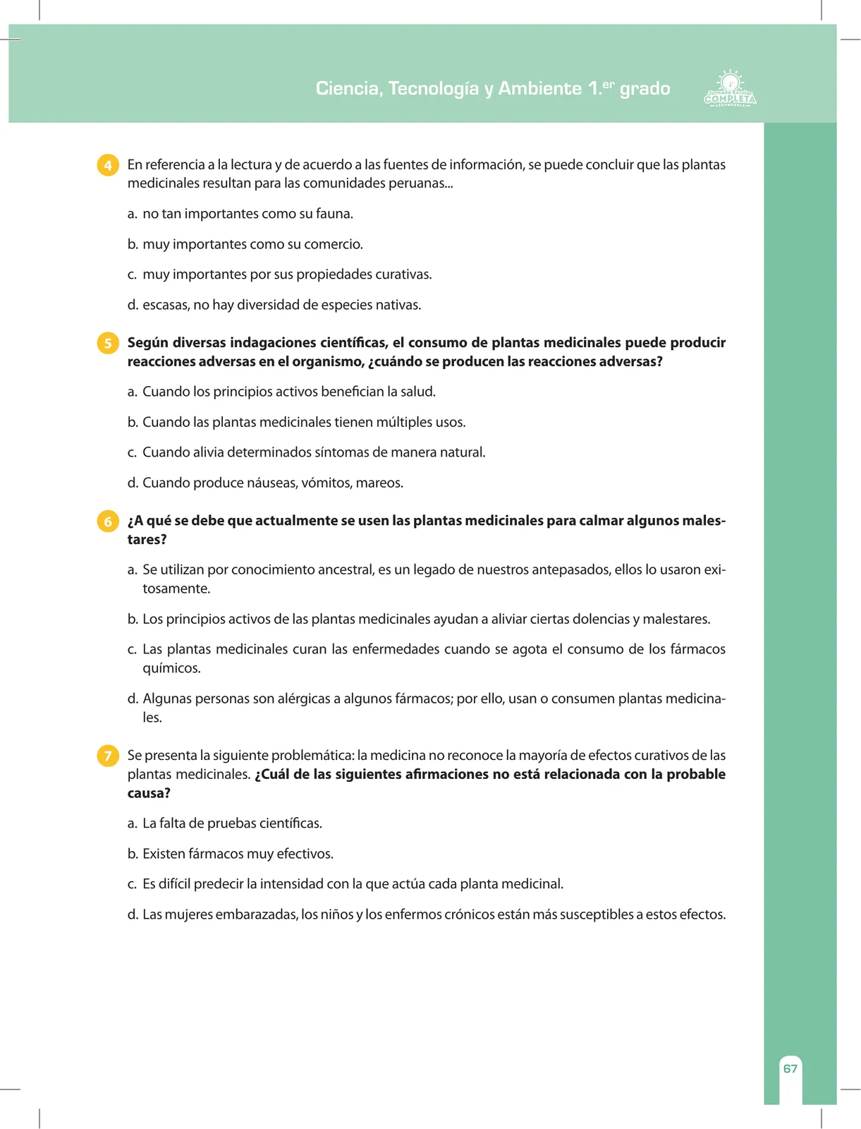 Miniatura página 67 de Ciencia, Tecnología y Ambiente 1. Cuaderno de reforzamiento pedagógico - JEC · 2016