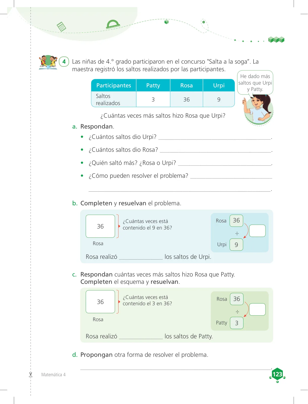 Miniatura página 123 de Matemática 4 : cuaderno de trabajo para cuarto grado de Educación Primaria 2018 · 2018