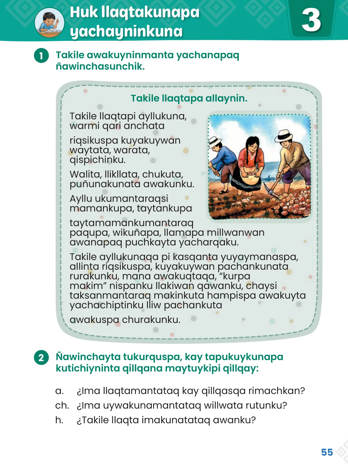 Página 57 de Ñawinchana Maytu 2 Quechua - Chanka. Texto de Comunicación del 2° Primaria - Quechua Chanka · 2023