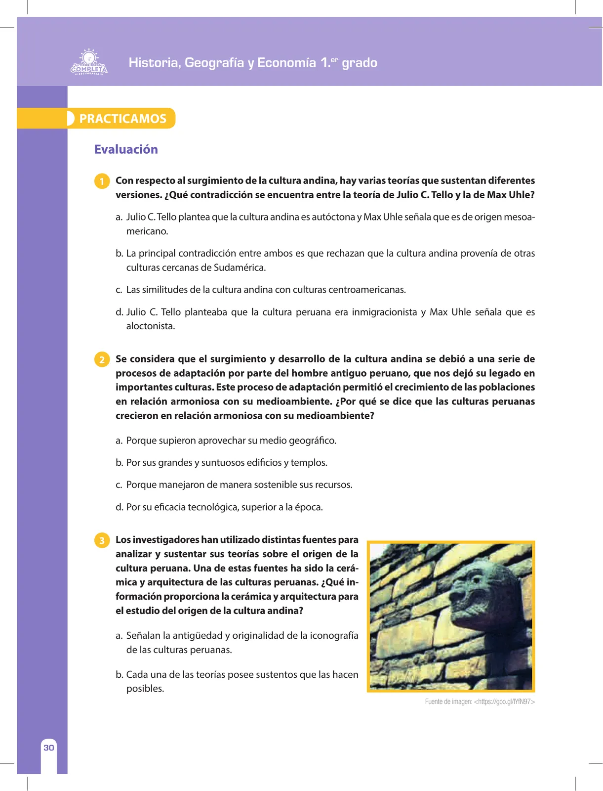 Página 30 de Historia, Geografía y Economía 1 : cuaderno de reforzamiento pedagógico - JEC · 2016
