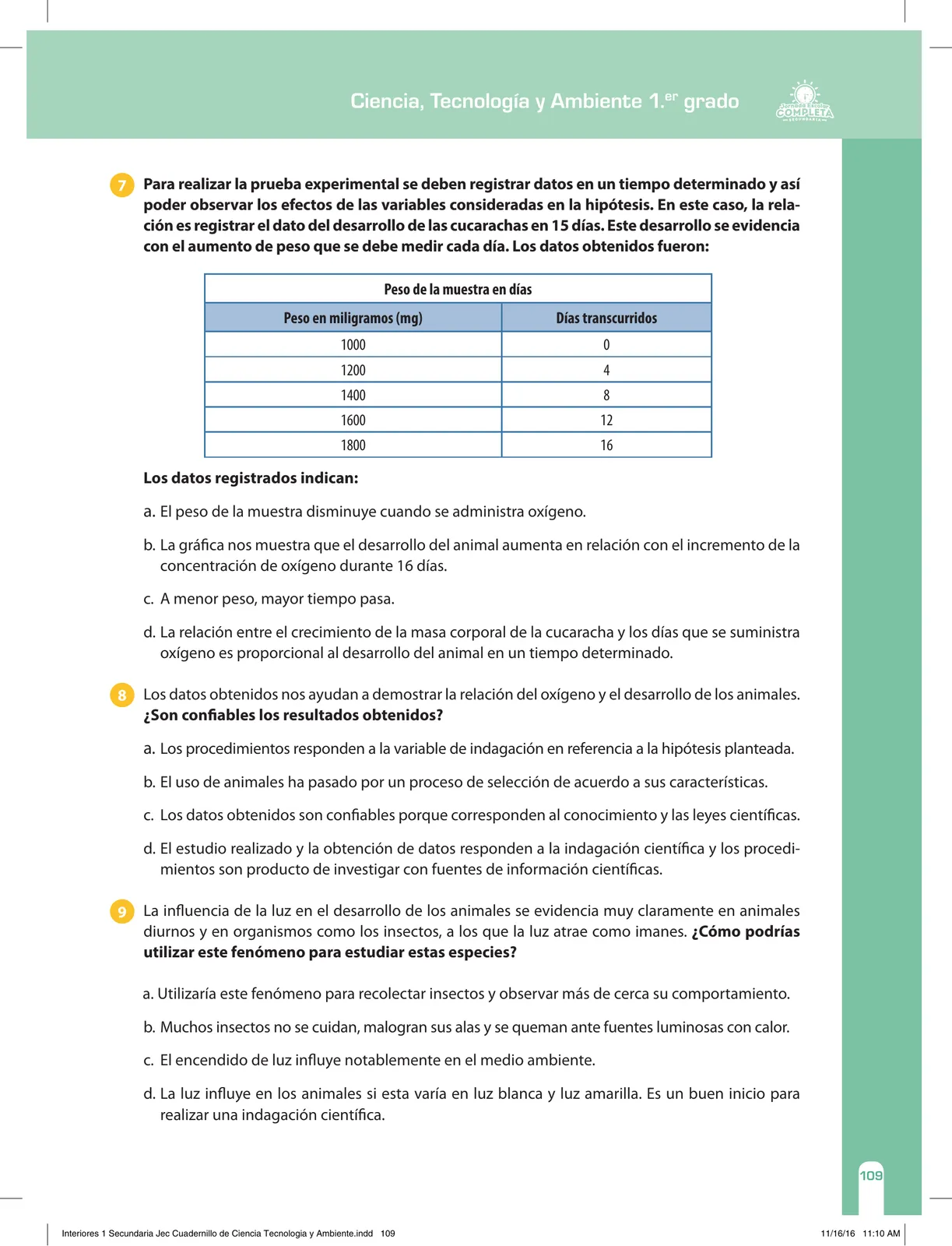 Miniatura página 109 de Ciencia, Tecnología y Ambiente 1. Cuaderno de reforzamiento pedagógico - JEC · 2016