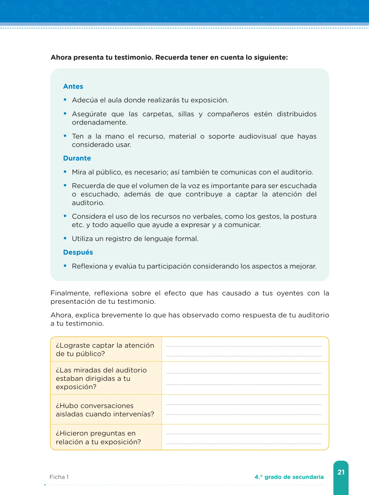Página 23 de Fichas de aprendizaje de Comunicación 4 · 2024